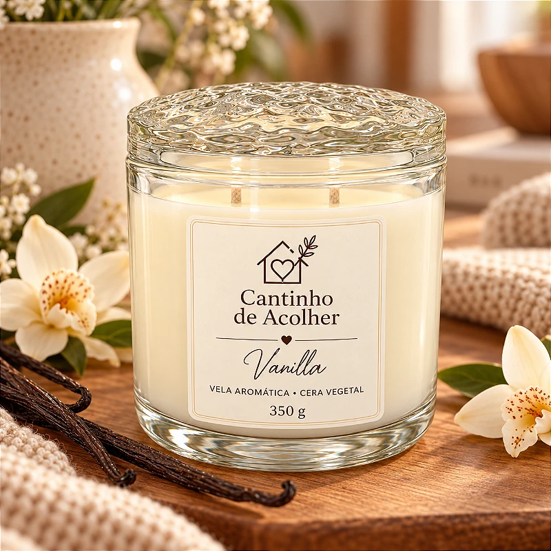 Vela Calcedônia Vanilla 350 g Cantinho de Acolher em uma composição acolhedora